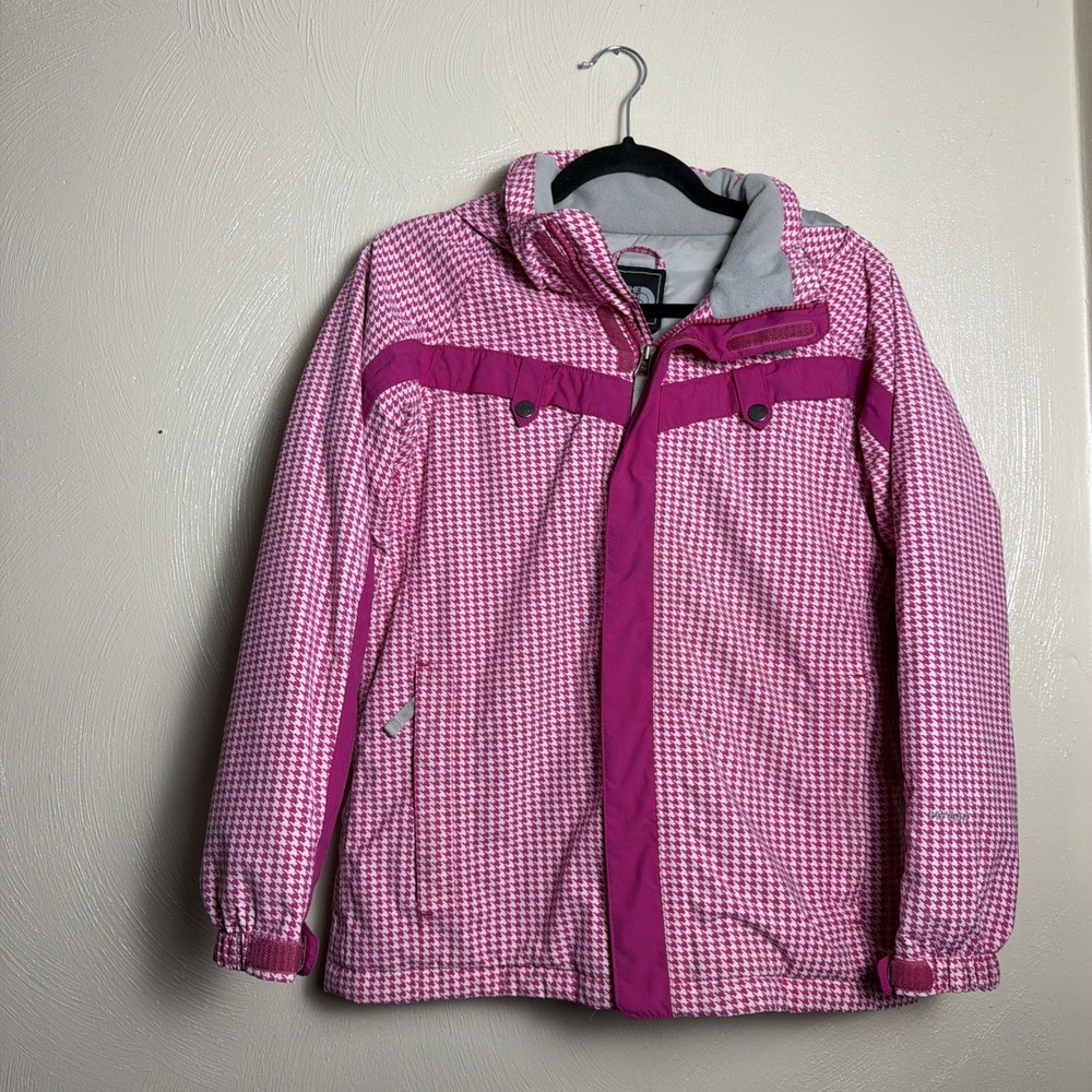 THE NORTH FACE Girls XL Pink/White Checkered All-Weather Jacket w/Removable Hood